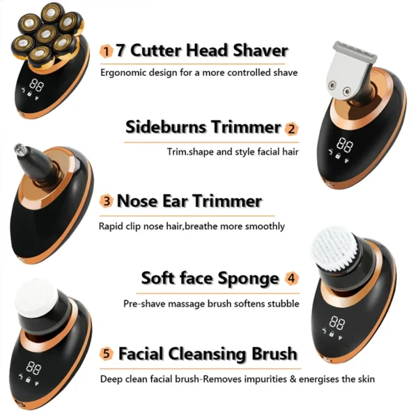 Men 7D Floating Men Electric Shaver Wet Dry Beard Hair Trimmer Electric Razor Rechargeable Bald Head Shaving Machine LCD Display - Image 5