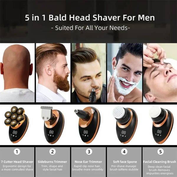 Men 7D Floating Men Electric Shaver Wet Dry Beard Hair Trimmer Electric Razor Rechargeable Bald Head Shaving Machine LCD Display - Image 4