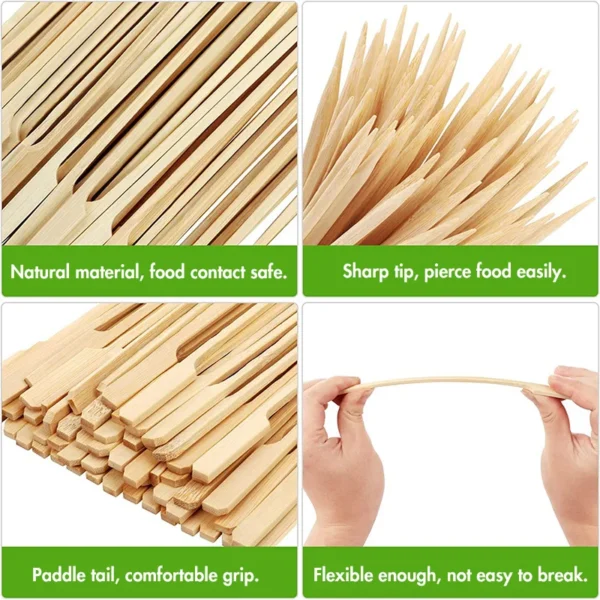 100Pcs Natural Bamboo Skewer Sticks, Wooden Barbecue Skewers for Appetizers, Fruit, Sausage, Snacks - BBQ Accessories - Image 2